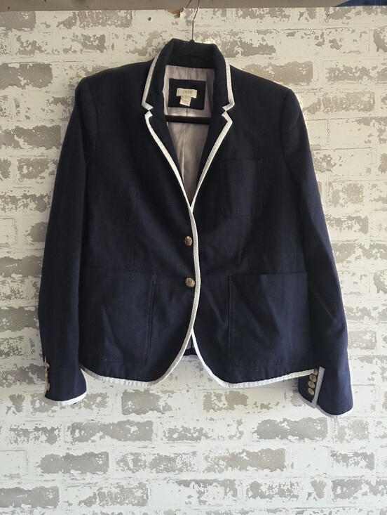 J. Crew Jackets & Blazers - ​J.Crew Navy Blue Tipped Schoolboy Blazer Wool Blend Gold Crest Buttons 12